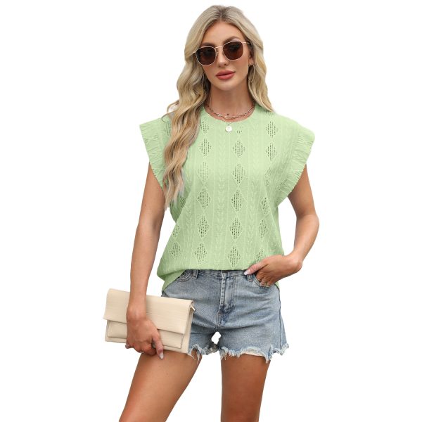 Women's Jacquard T-Shirt – Round Neck Loose-Fit Short Sleeve Top