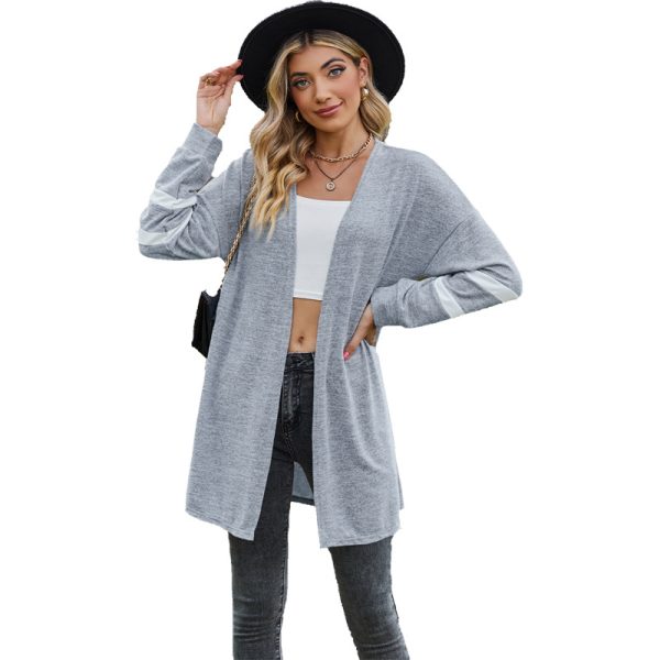 Women's Color Block Knitted Cardigan – Long-Sleeved Sweater Coat