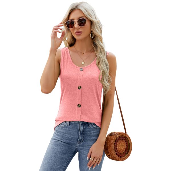 Women's Button-Decorated Vest – Round Neck Small Casual Top