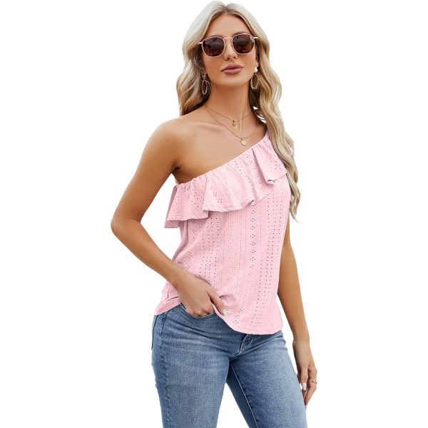 Women's One-Shoulder Ruffle Vest – Elegant Gathered Lotus Leaf Top