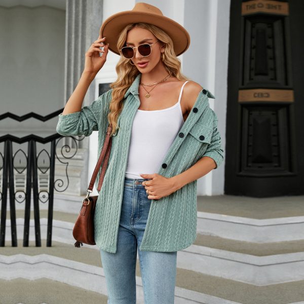Women's Jacquard Casual Jacket – Single-Breasted Loose Long-Sleeved Coat - Image 5