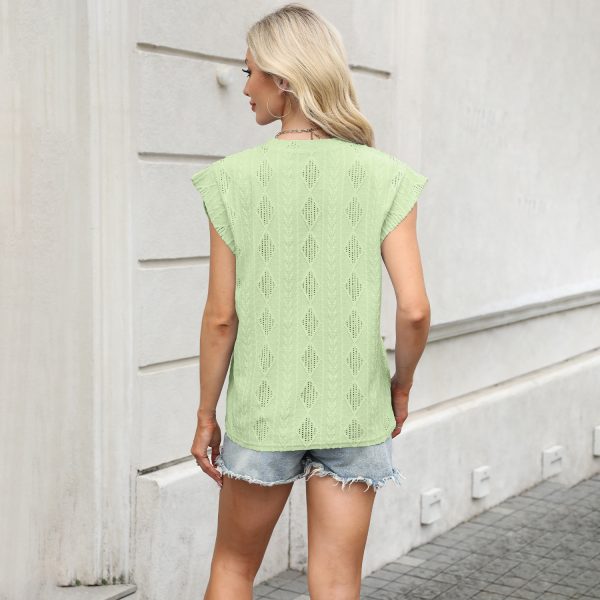 Women's Jacquard T-Shirt – Round Neck Loose-Fit Short Sleeve Top - Image 7