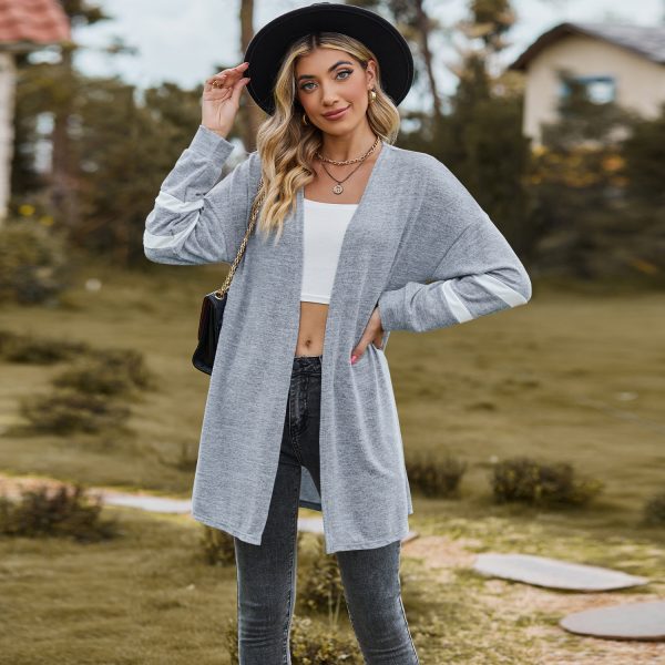 Women's Color Block Knitted Cardigan – Long-Sleeved Sweater Coat - Image 2